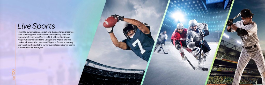 Page 100 — Live Sports spread with NFL NHL and MLB action photography