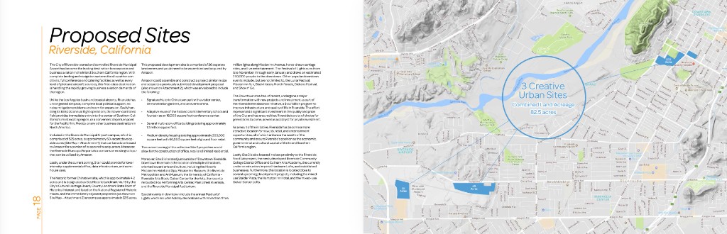 Page 18 — Proposed Sites Riverside California spread with 82.5-acre site map