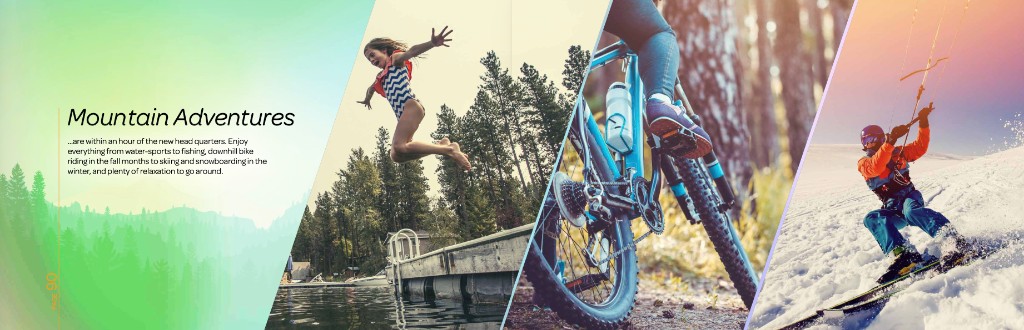 Page 90 — Mountain Adventures spread with lake skiing and snowboarding photography