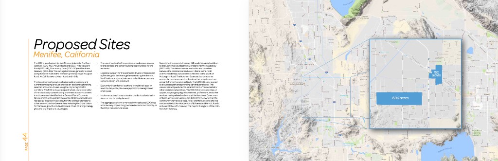 Page 44 — Proposed Sites Menifee California spread with 750-acre site map