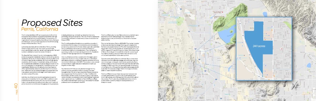 Page 40 — Proposed Sites Perris California spread with 341-acre site map