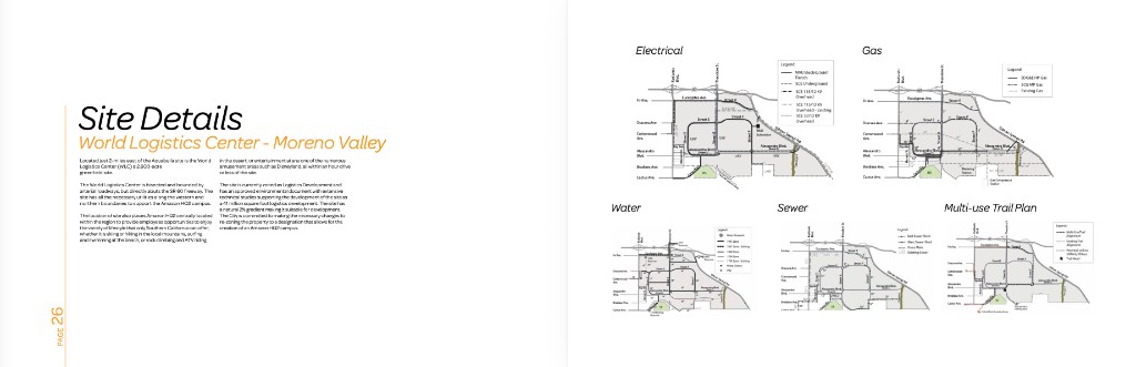 Pages 26–27 — Site Details World Logistics Center utility and infrastructure plans