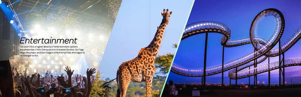 Page 96 — Entertainment spread with theme parks and live event photography