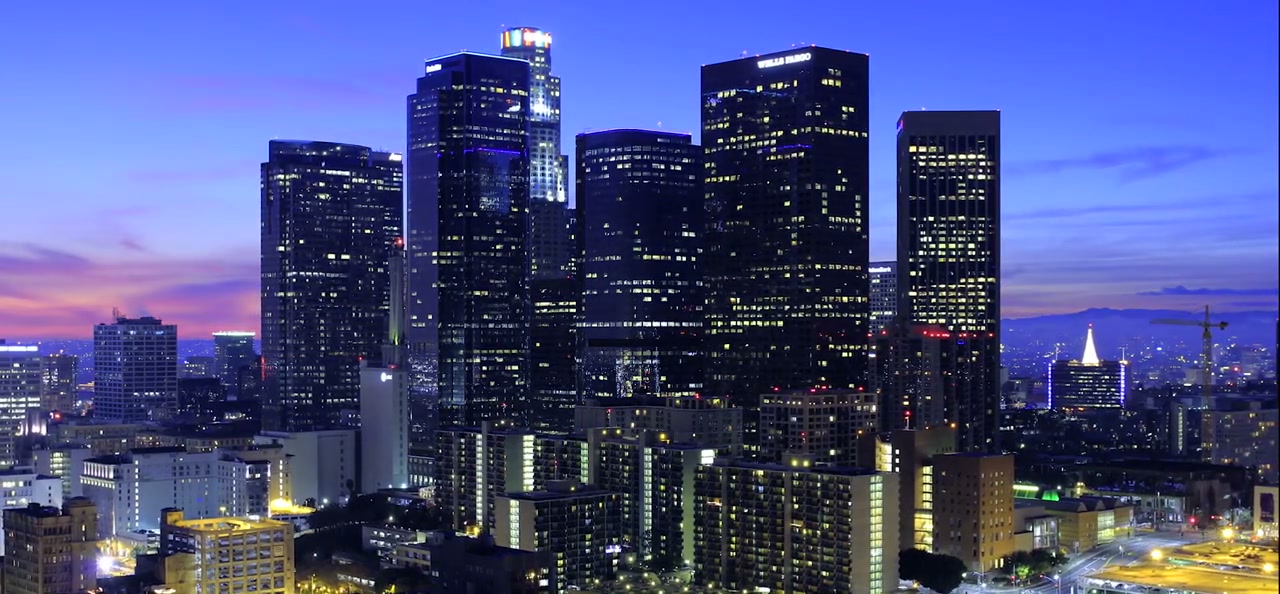 Downtown Los Angeles skyline at dusk