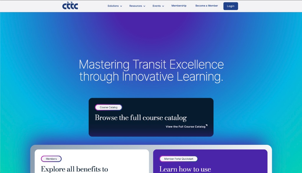 CTTC website homepage — Mastering Transit Excellence through Innovative Learning on cttc.com