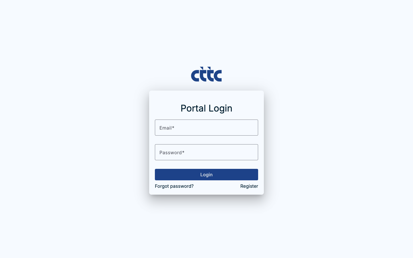 CTTC member portal login with brand wordmark and email and password fields