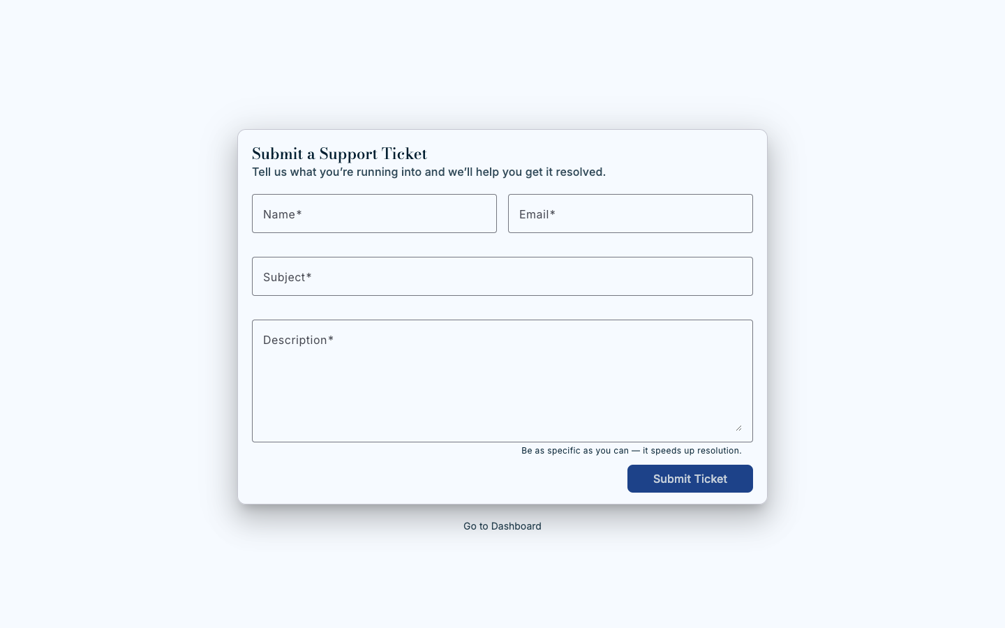 CTTC portal support ticket submission form