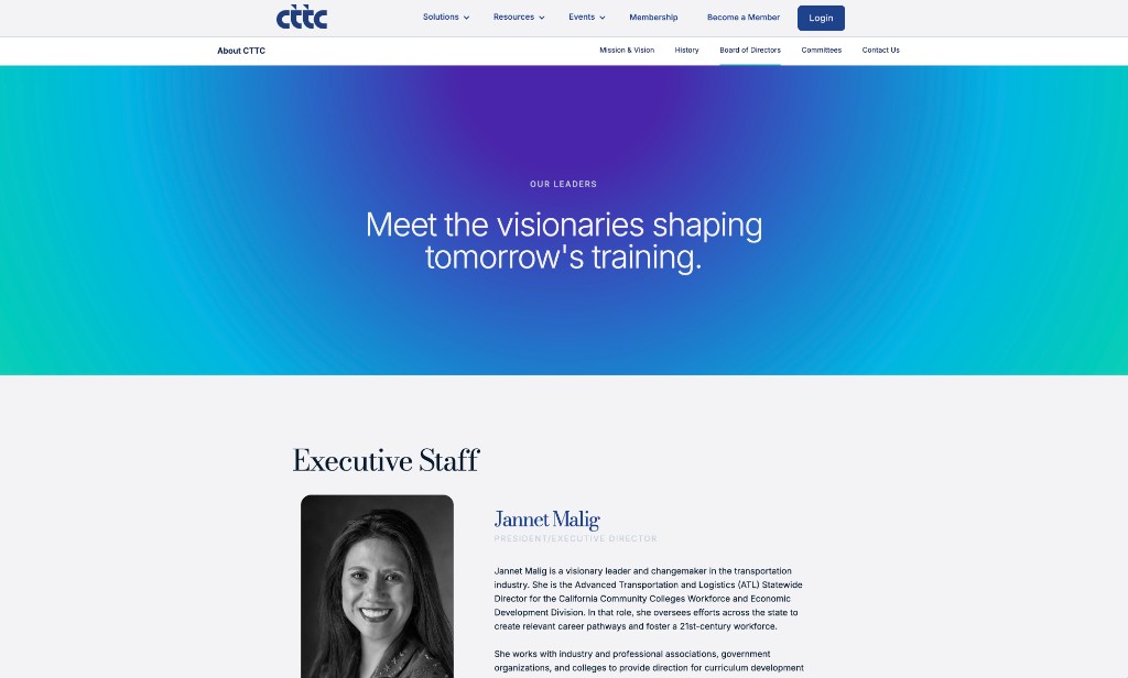 CTTC executive staff page with leadership hero and team bios