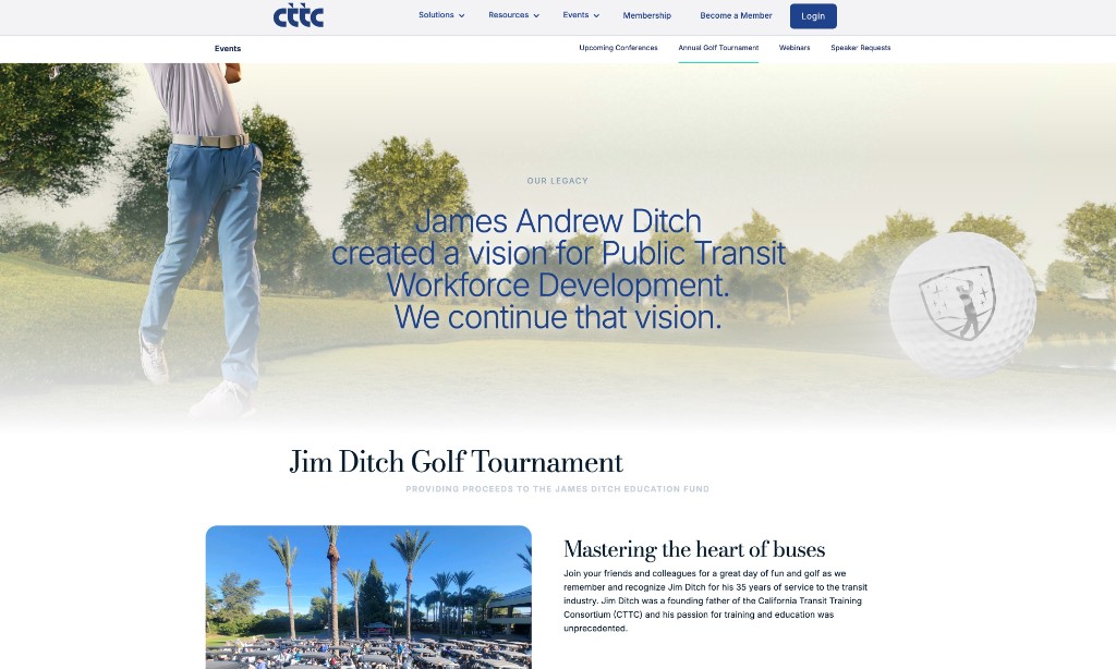 CTTC annual golf tournament events page honoring Jim Ditch legacy