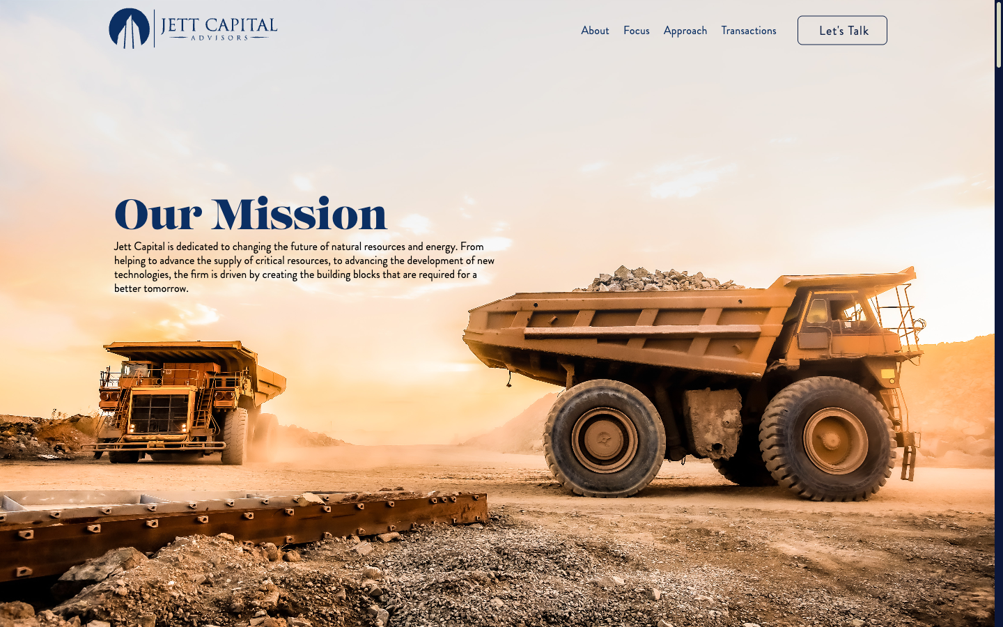 Jett Capital About page — Our Mission section on natural resources and energy