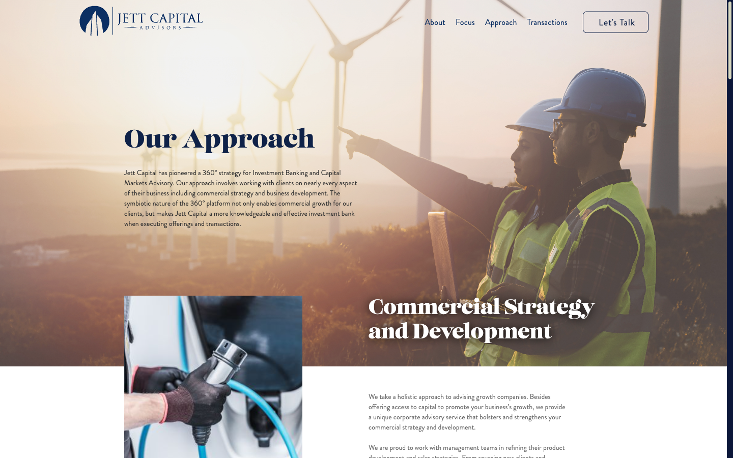 Jett Capital Approach page — 360-degree investment banking and capital markets advisory