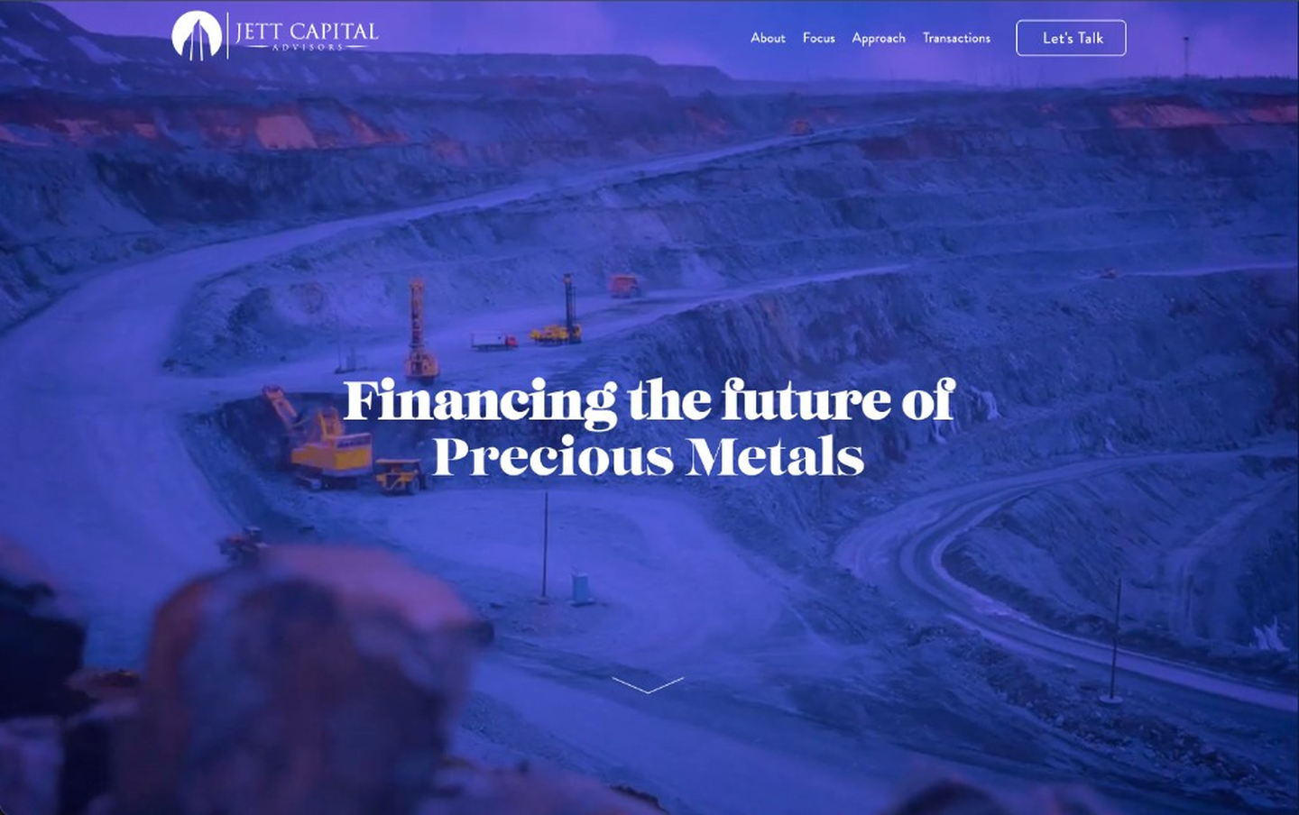 Jett Capital homepage hero — Financing the future of Precious Metals