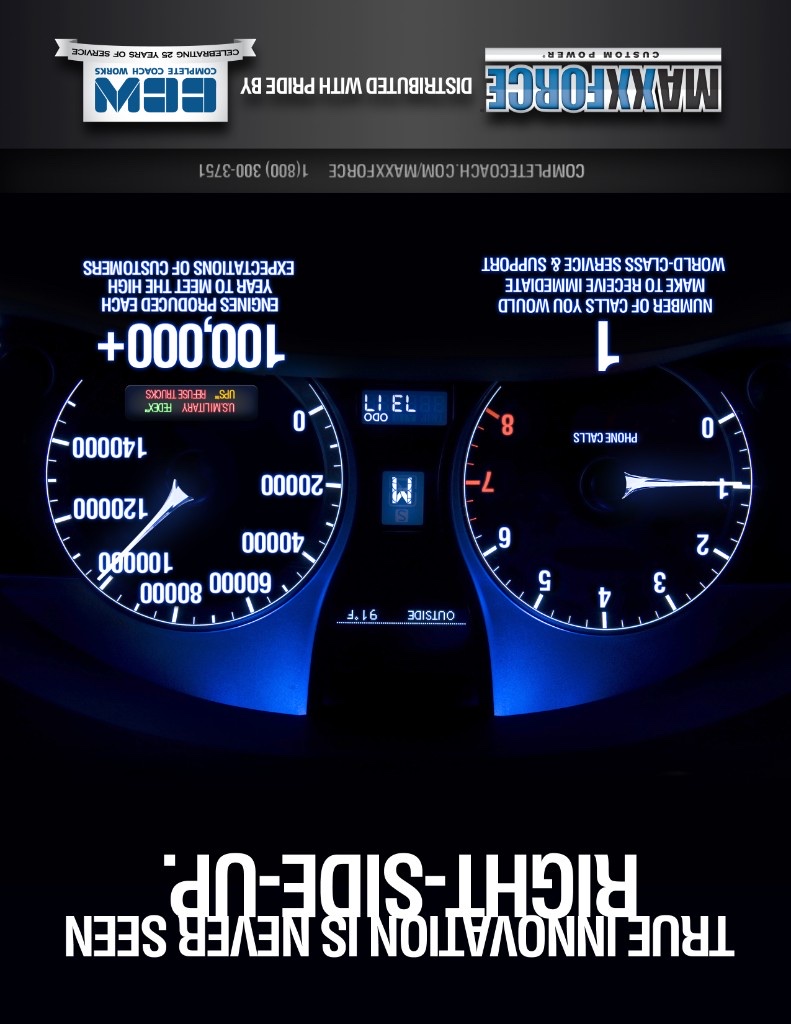 Navistar MaxxForce transit ad — upside-down instrument panel with Silver Addy Award creative