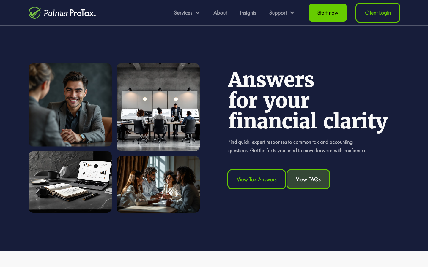 Palmer ProTax™ FAQ page — services, onboarding, and client questions