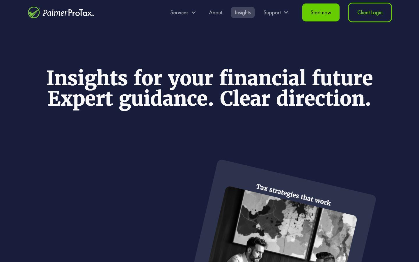 Palmer ProTax™ Insights page — tax strategy articles and newsletter subscribe