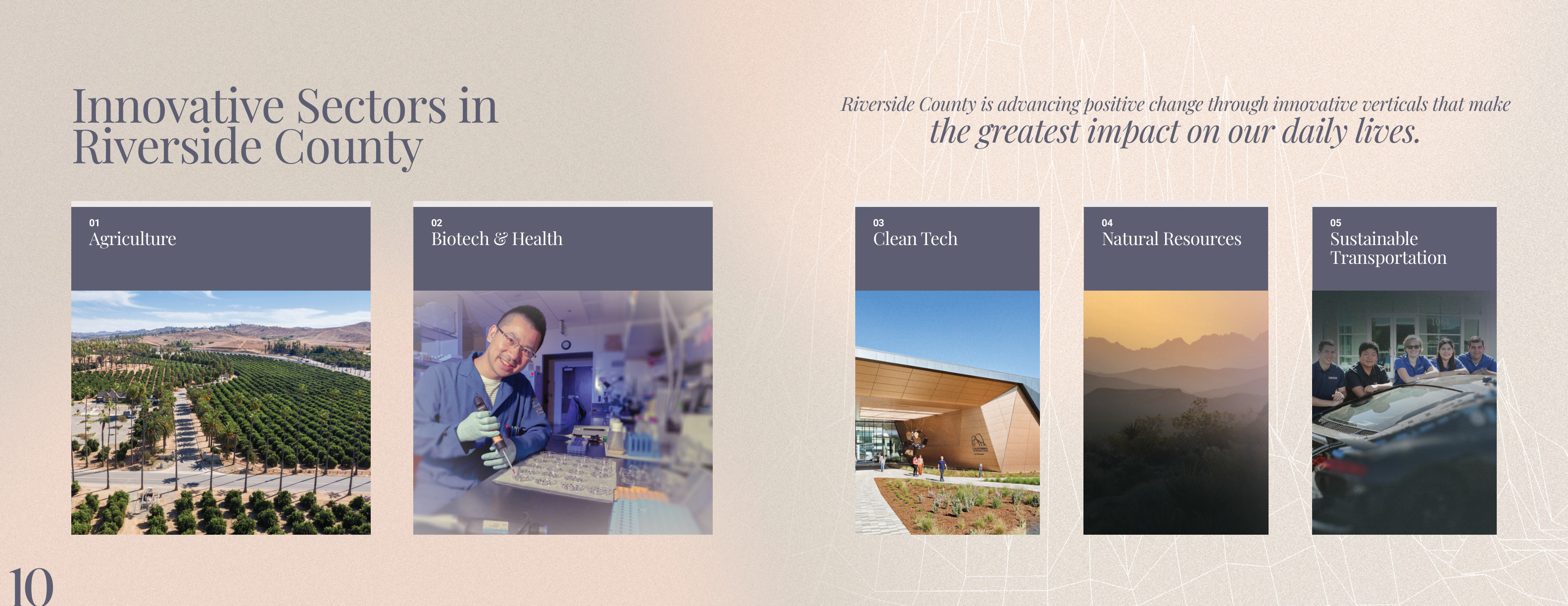 Innovative Sectors in Riverside County — five vertical overview spread