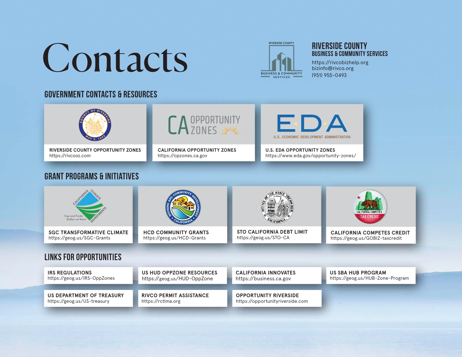 Contact page — Riverside County Business and Community Services resources and links