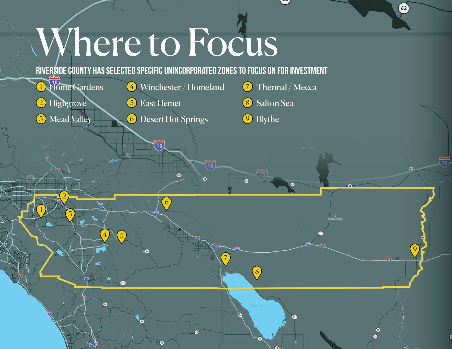 Where to Focus — map of nine unincorporated Opportunity Zone focus areas